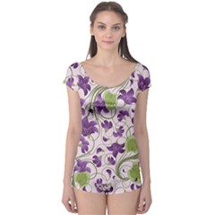 Flower Sakura Star Purple Green Leaf Boyleg Leotard  by Mariart