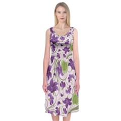 Flower Sakura Star Purple Green Leaf Midi Sleeveless Dress by Mariart