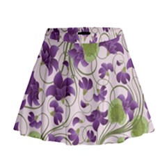 Flower Sakura Star Purple Green Leaf Mini Flare Skirt by Mariart