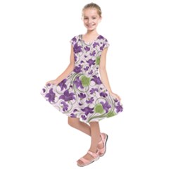 Flower Sakura Star Purple Green Leaf Kids  Short Sleeve Dress by Mariart