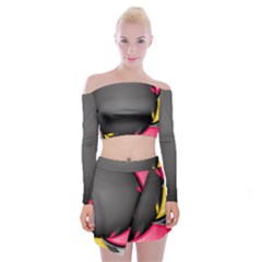 Hole Circle Line Red Yellow Black Gray Off Shoulder Top With Skirt Set