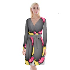 Hole Circle Line Red Yellow Black Gray Long Sleeve Velvet Front Wrap Dress