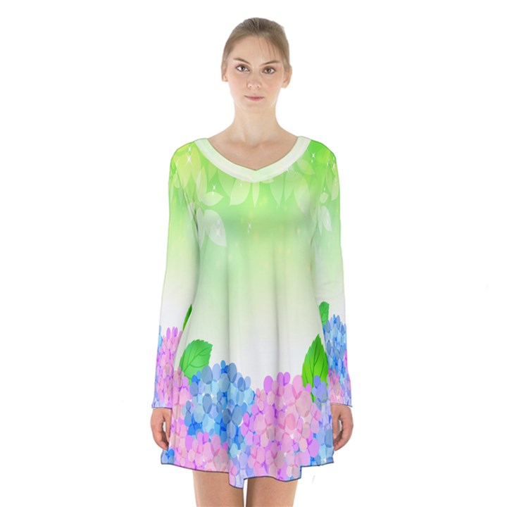 Fruit Flower Leaf Long Sleeve Velvet V-neck Dress