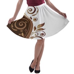 Leaf Brown Butterfly A-line Skater Skirt by Mariart