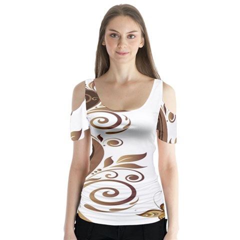 Leaf Brown Butterfly Butterfly Sleeve Cutout Tee  by Mariart