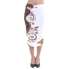 Leaf Brown Butterfly Velvet Midi Pencil Skirt by Mariart