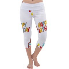 Happy Birthday Capri Yoga Leggings by Mariart