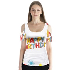 Happy Birthday Butterfly Sleeve Cutout Tee 