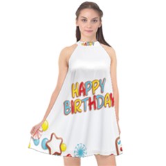 Happy Birthday Halter Neckline Chiffon Dress 