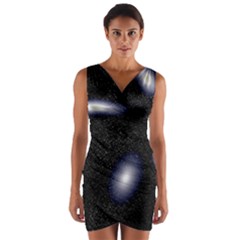 Galaxy Planet Space Star Light Polka Night Wrap Front Bodycon Dress by Mariart