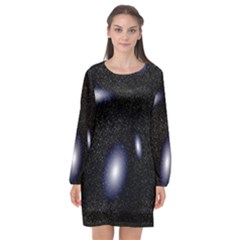 Galaxy Planet Space Star Light Polka Night Long Sleeve Chiffon Shift Dress  by Mariart