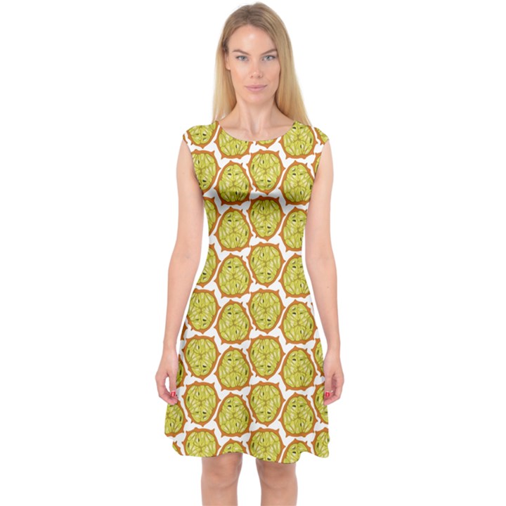 Horned Melon Green Fruit Capsleeve Midi Dress