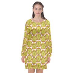 Horned Melon Green Fruit Long Sleeve Chiffon Shift Dress 