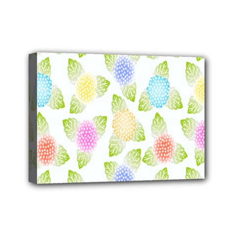 Fruit Grapes Purple Yellow Blue Pink Rainbow Leaf Green Mini Canvas 7  X 5  by Mariart