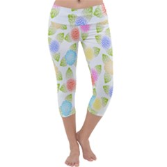 Fruit Grapes Purple Yellow Blue Pink Rainbow Leaf Green Capri Yoga Leggings by Mariart