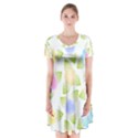 Fruit Grapes Purple Yellow Blue Pink Rainbow Leaf Green Short Sleeve V-neck Flare Dress View1