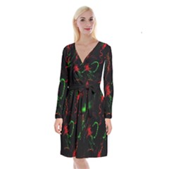 Paint Black Red Green Long Sleeve Velvet Front Wrap Dress