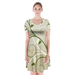 Leaf Sexy Green Gray Short Sleeve V-neck Flare Dress by Mariart