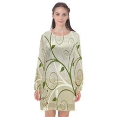 Leaf Sexy Green Gray Long Sleeve Chiffon Shift Dress 