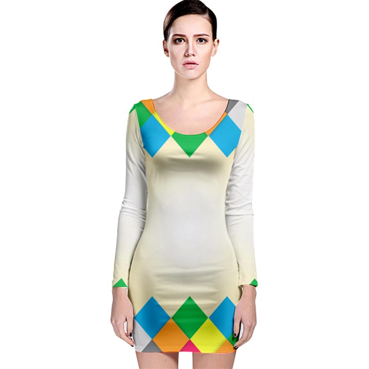 Plaid Wave Chevron Rainbow Color Long Sleeve Bodycon Dress