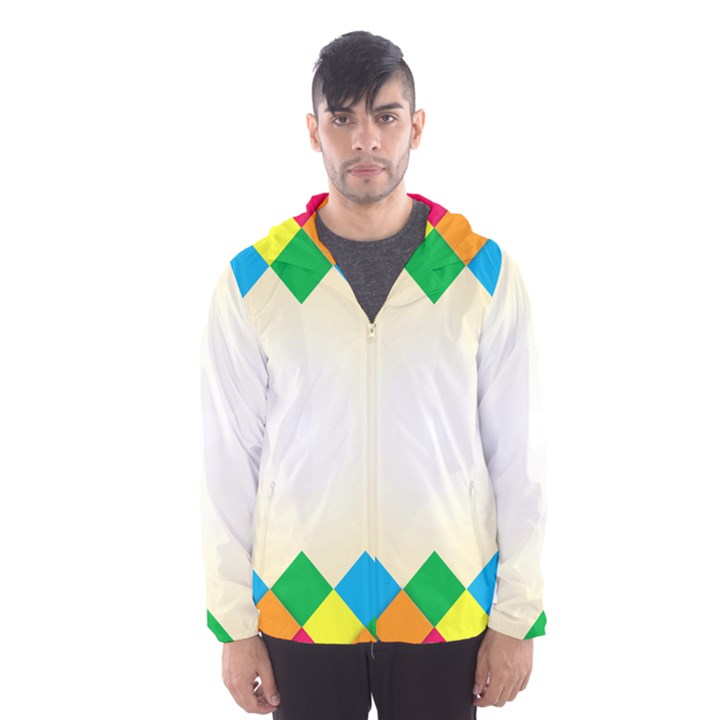 Plaid Wave Chevron Rainbow Color Hooded Wind Breaker (Men)