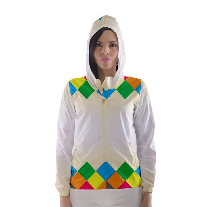 Plaid Wave Chevron Rainbow Color Hooded Wind Breaker (Women)