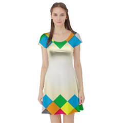 Plaid Wave Chevron Rainbow Color Short Sleeve Skater Dress by Mariart