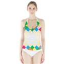 Plaid Wave Chevron Rainbow Color Halter Swimsuit View1