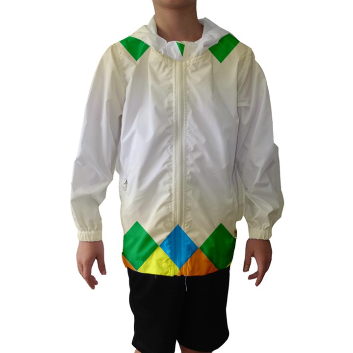 Plaid Wave Chevron Rainbow Color Hooded Wind Breaker (Kids)