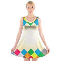 Plaid Wave Chevron Rainbow Color V-neck Sleeveless Skater Dress by Mariart