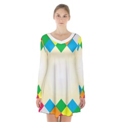 Plaid Wave Chevron Rainbow Color Long Sleeve Velvet V-neck Dress by Mariart