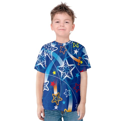 Line Star Space Blue Sky Light Rainbow Red Orange White Yellow Kids  Cotton Tee by Mariart