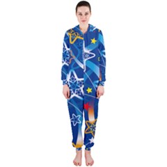 Line Star Space Blue Sky Light Rainbow Red Orange White Yellow Hooded Jumpsuit (ladies)  by Mariart