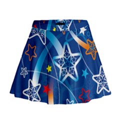 Line Star Space Blue Sky Light Rainbow Red Orange White Yellow Mini Flare Skirt by Mariart