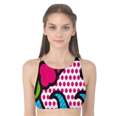 Rose Floral Circle Line Polka Dot Leaf Pink Blue Green Tank Bikini Top by Mariart