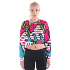 Rose Floral Circle Line Polka Dot Leaf Pink Blue Green Cropped Sweatshirt by Mariart