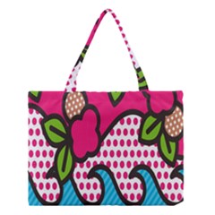 Rose Floral Circle Line Polka Dot Leaf Pink Blue Green Medium Tote Bag by Mariart