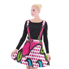 Rose Floral Circle Line Polka Dot Leaf Pink Blue Green Suspender Skater Skirt