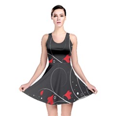 Star Red Flower Floral Black Leaf Polka Circle Reversible Skater Dress by Mariart