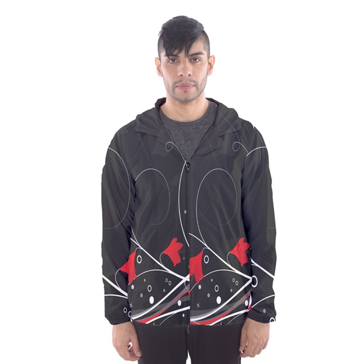 Star Red Flower Floral Black Leaf Polka Circle Hooded Wind Breaker (Men)