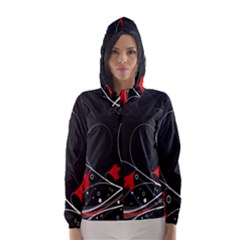 Star Red Flower Floral Black Leaf Polka Circle Hooded Wind Breaker (women) by Mariart