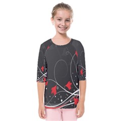 Star Red Flower Floral Black Leaf Polka Circle Kids  Quarter Sleeve Raglan Tee