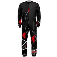 Star Red Flower Floral Black Leaf Polka Circle Onepiece Jumpsuit (men)  by Mariart