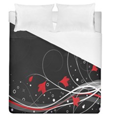 Star Red Flower Floral Black Leaf Polka Circle Duvet Cover (queen Size) by Mariart