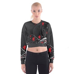 Star Red Flower Floral Black Leaf Polka Circle Cropped Sweatshirt by Mariart