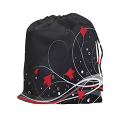 Star Red Flower Floral Black Leaf Polka Circle Drawstring Pouches (xxl) by Mariart