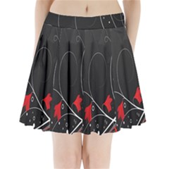 Star Red Flower Floral Black Leaf Polka Circle Pleated Mini Skirt by Mariart