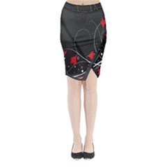 Star Red Flower Floral Black Leaf Polka Circle Midi Wrap Pencil Skirt by Mariart