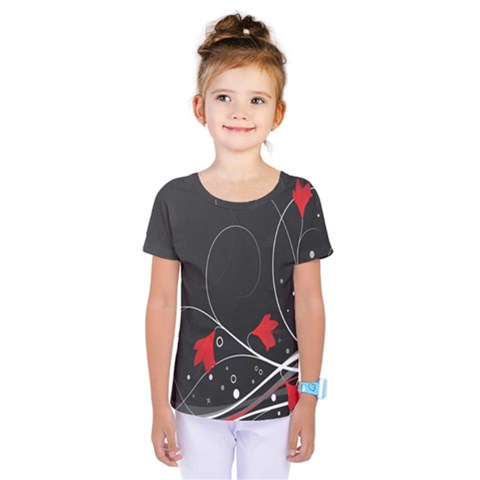 Star Red Flower Floral Black Leaf Polka Circle Kids  One Piece Tee by Mariart