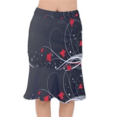 Star Red Flower Floral Black Leaf Polka Circle Mermaid Skirt by Mariart